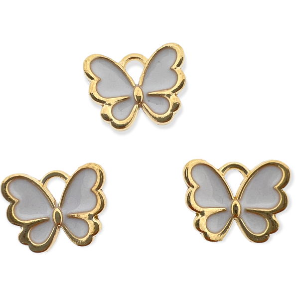 Bedel vlinder wit goud 10.5x13x3mm-bedels-Kraaltjes van Renate