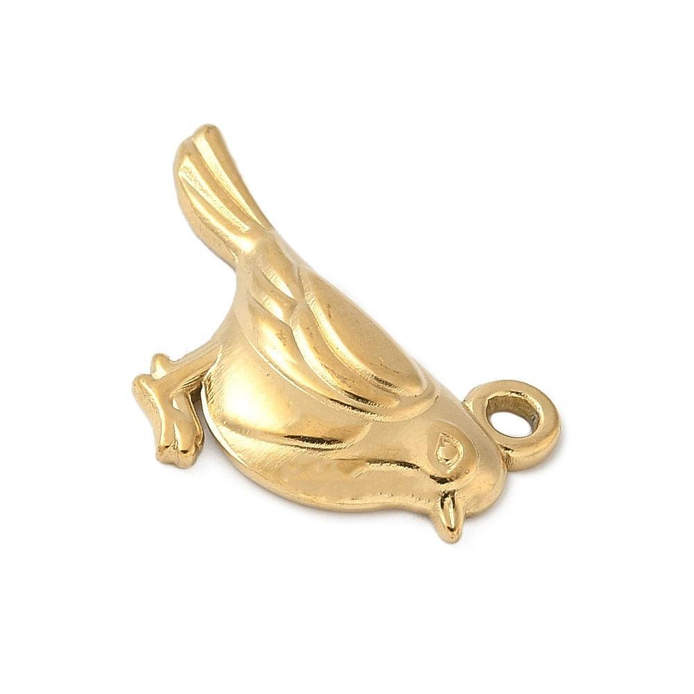 Bedel vogel premium RVS goud 18K 17mm - per stuk-bedels-Kraaltjes van Renate