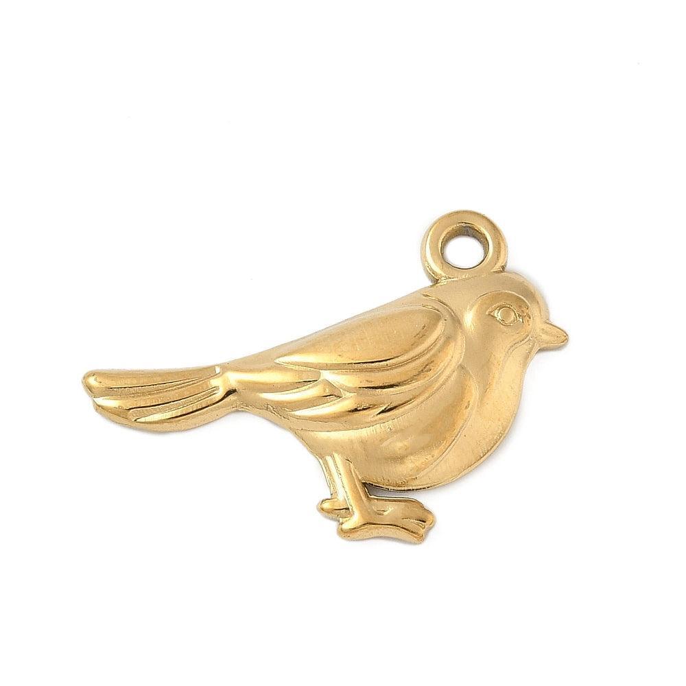 Bedel vogel premium RVS goud 18K 17mm - per stuk-bedels-Kraaltjes van Renate