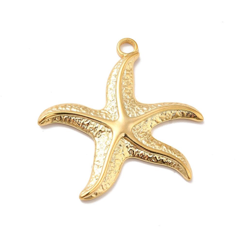 Bedel zeester relief XL goud 18K RVS 37x35mm-bedels-Kraaltjes van Renate