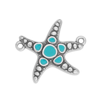 Bedel zeester tussenzetsel RVS zilver aqua 23mm - per stuk-bedels-Kraaltjes van Renate