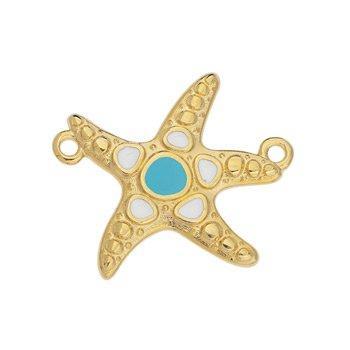 Bedel zeester tussenzetsel RVS 24K goud aqua 23mm - per stuk-bedels-Kraaltjes van Renate