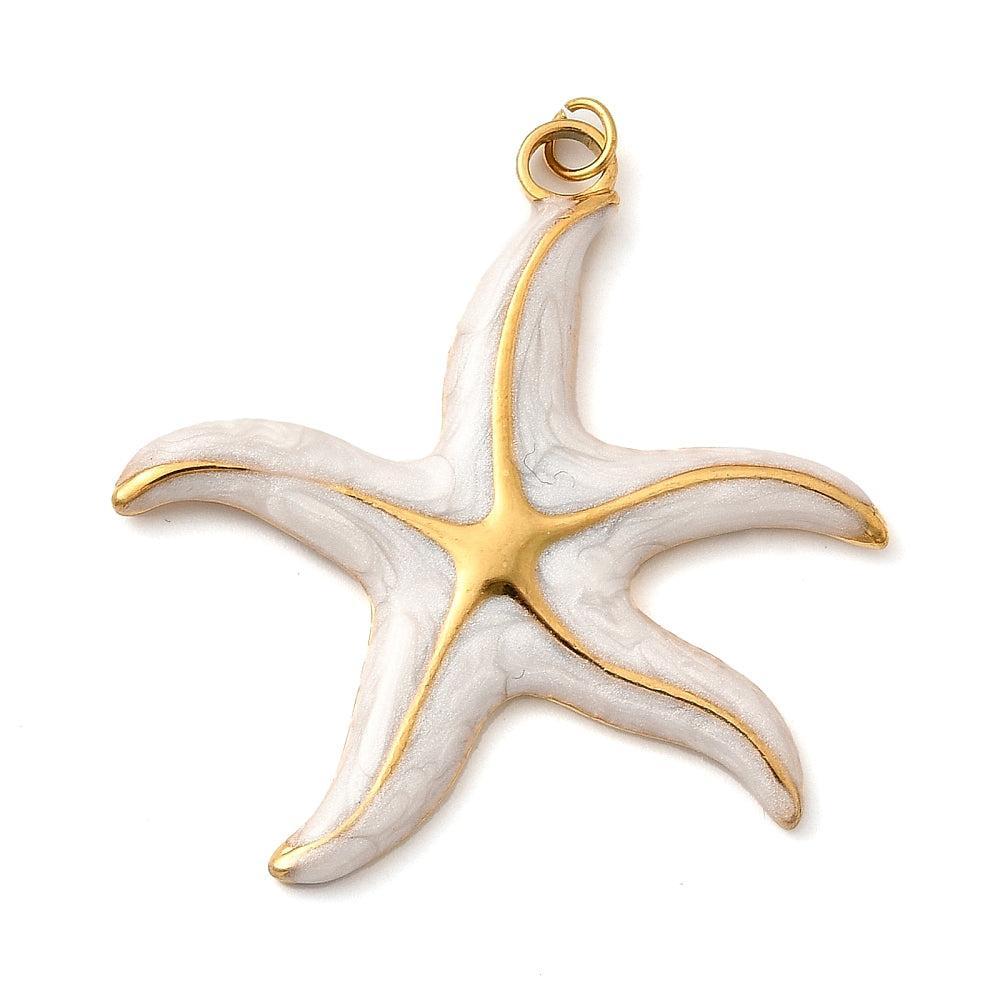 Bedel zeester wit RVS 18K goud 34mm - per stuk-bedels-Kraaltjes van Renate