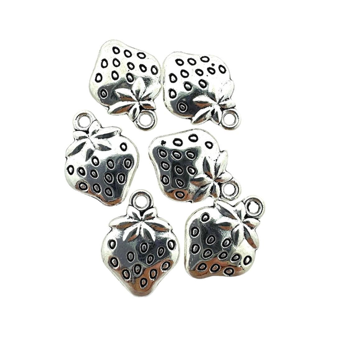 Bedel zilver aardbeien 15x11x3mm 6 stuks-bedels-Kraaltjes van Renate