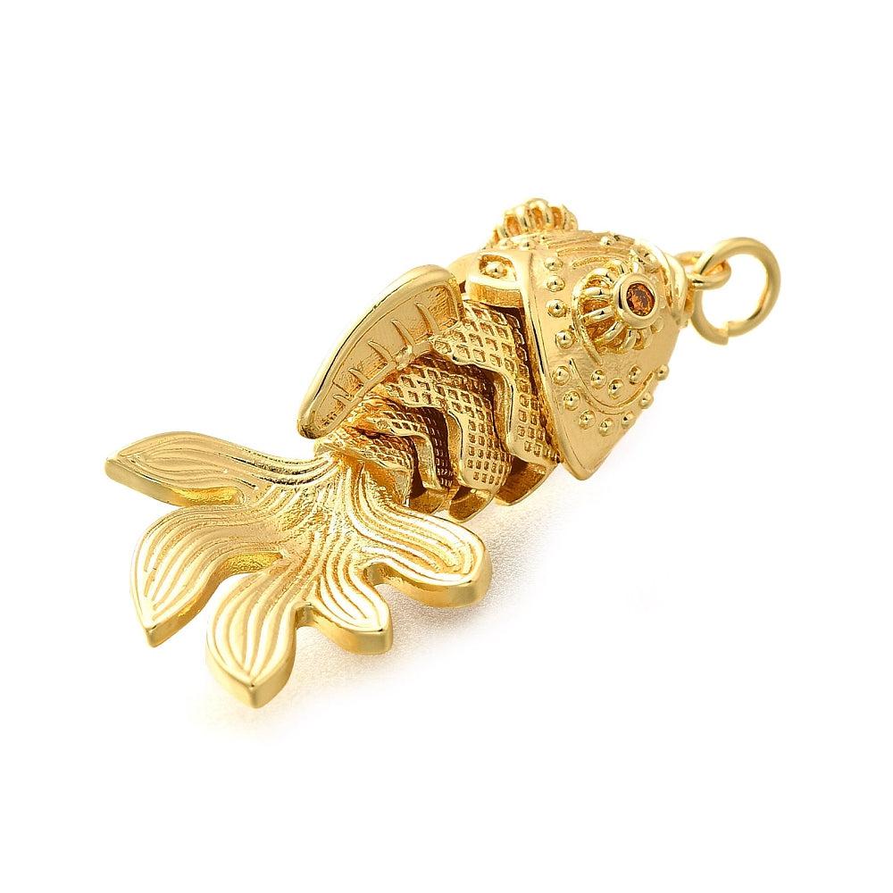 Bedel zirconia 3D vis brass goud/oranje 26x15mm- per stuk-bedels-Kraaltjes van Renate