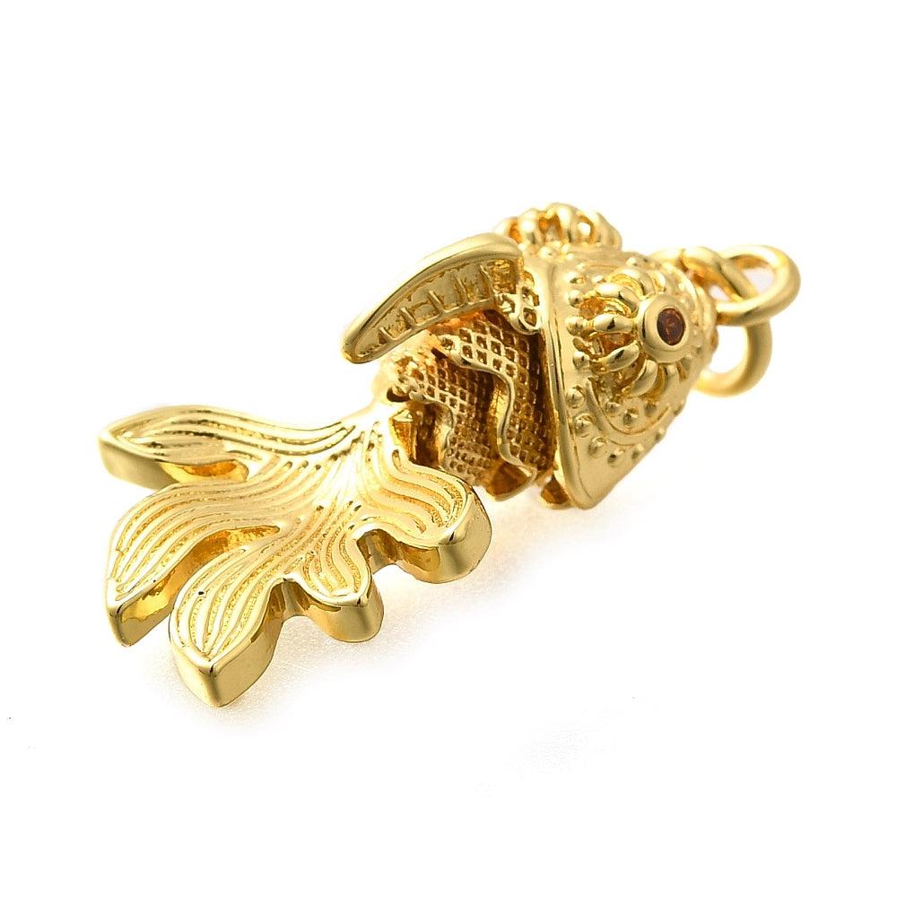 Bedel zirconia 3D vis brass goud/rood 26x15mm- per stuk-bedels-Kraaltjes van Renate