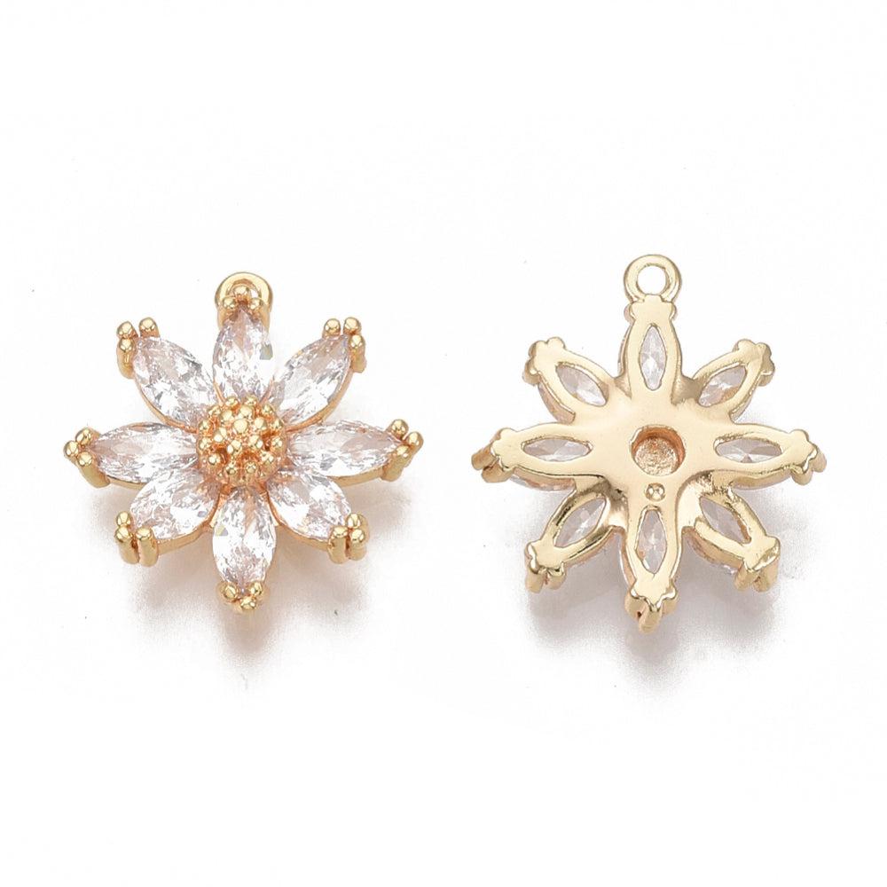 Bedel zirconia bloemetje 18K goud 15x14mm-bedels-Kraaltjes van Renate