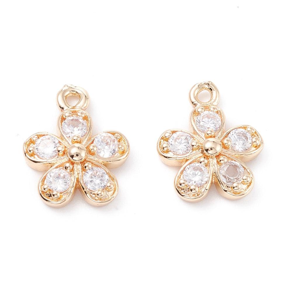 Bedel zirconia bloemetje goud 14x11mm- per stuk-bedels-Kraaltjes van Renate
