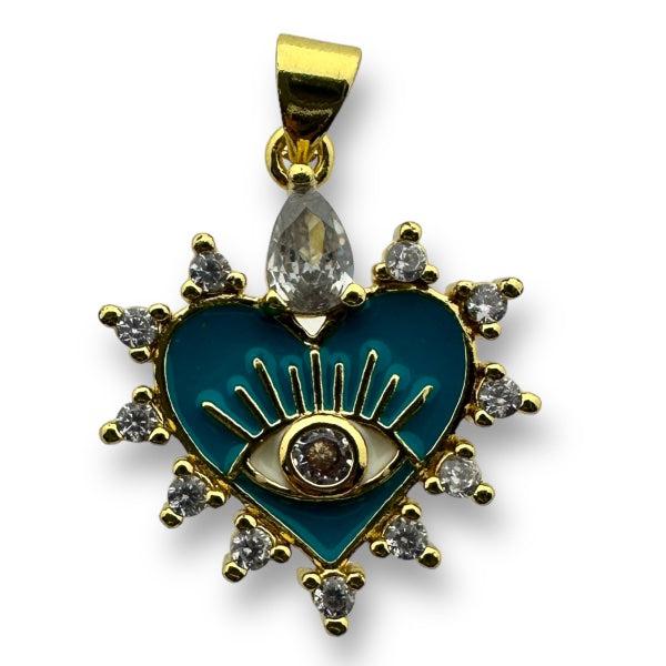 Bedel zirconia emaille hart 16K gold plated Aqua 24mm-bedels-Kraaltjes van Renate
