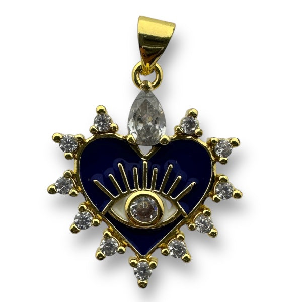 Bedel zirconia emaille hart 16K gold plated Donker blauw 24mm-bedels-Kraaltjes van Renate