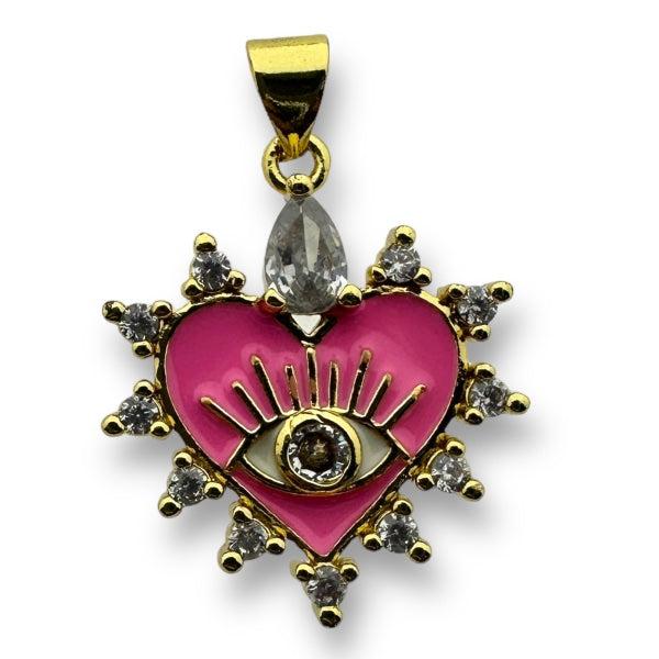 Bedel zirconia emaille hart 16K gold plated Licht roze 24mm-bedels-Kraaltjes van Renate
