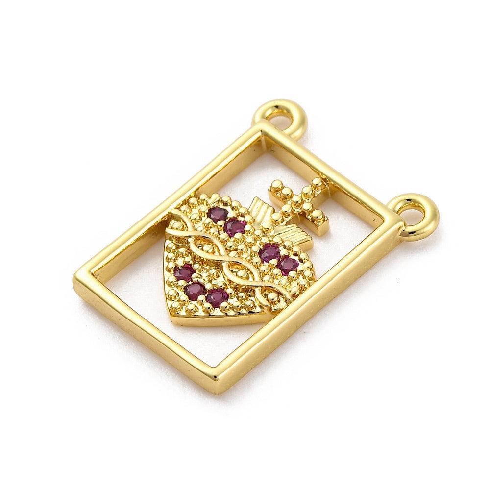 Bedel zirconia heart pink brass goud 18,5mm- per stuk-Kralen-Kraaltjes van Renate