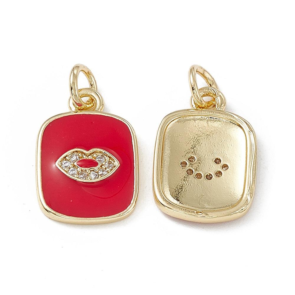 Bedel zirconia lippen rood 18k plated Goud 16mm-bedels-Kraaltjes van Renate
