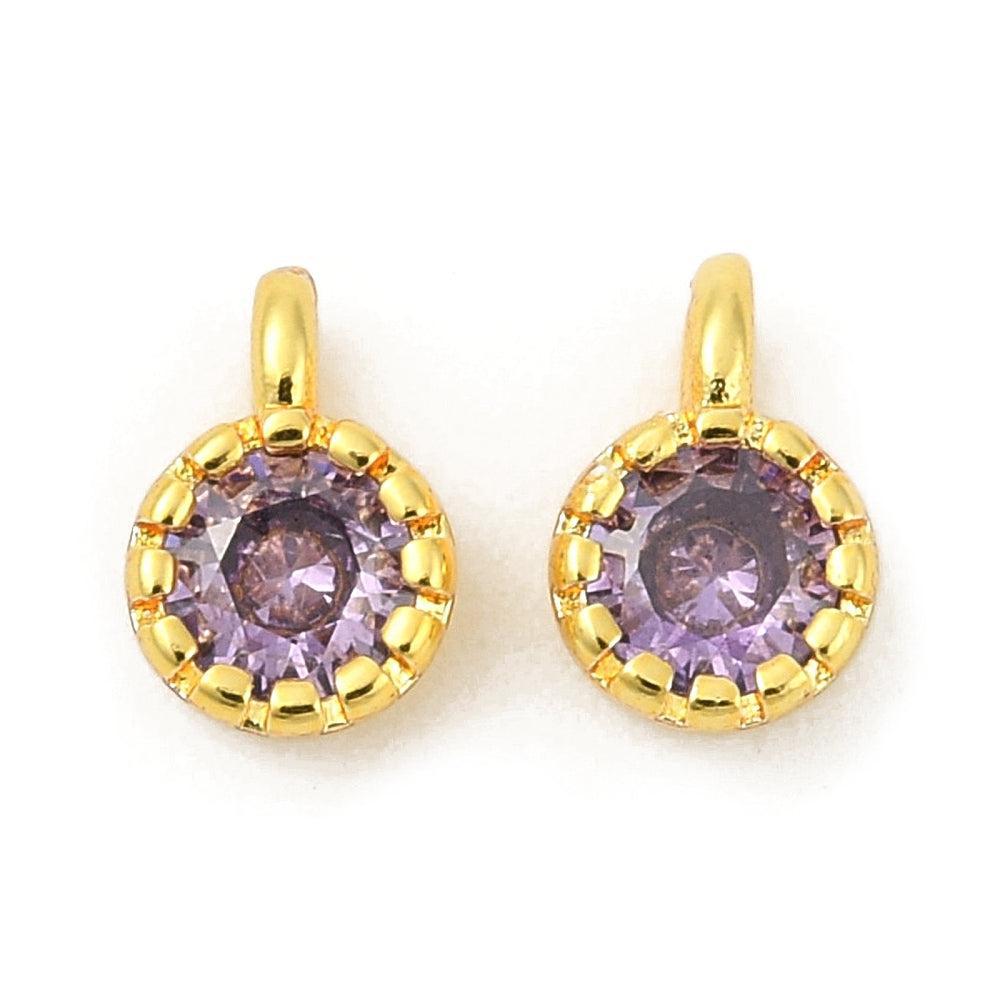 Bedel zirconia paars brass goud 6,5mm- per stuk-bedels-Kraaltjes van Renate