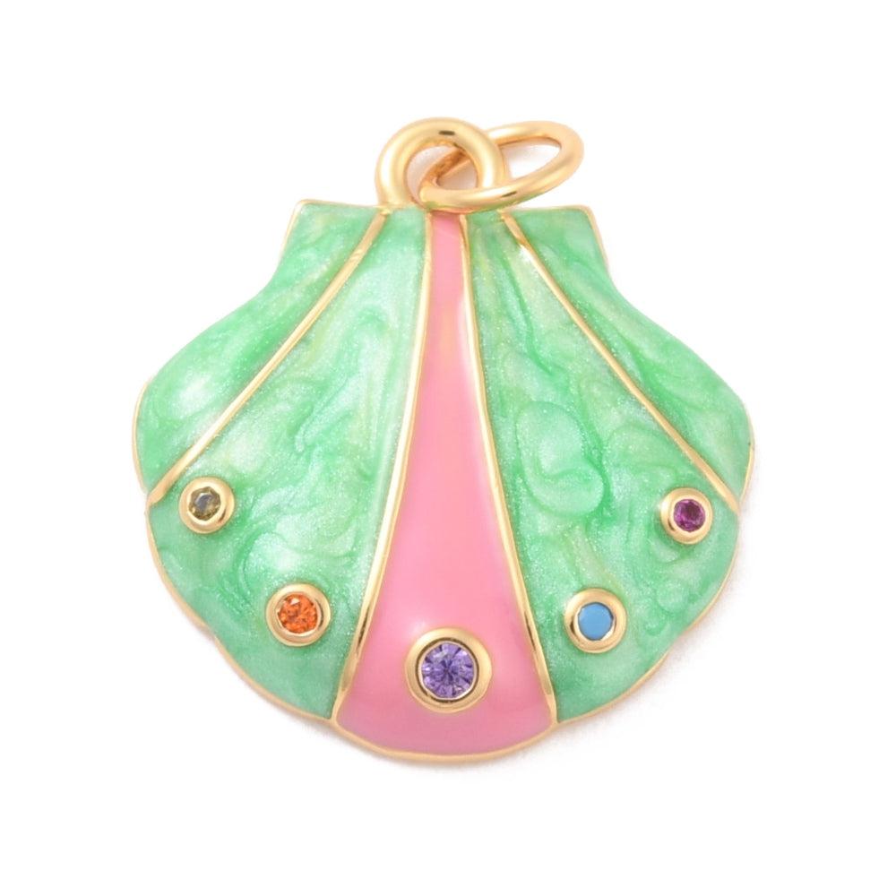 Bedel zirconia schelp groen 18K goud 20x18mm-bedels-Kraaltjes van Renate