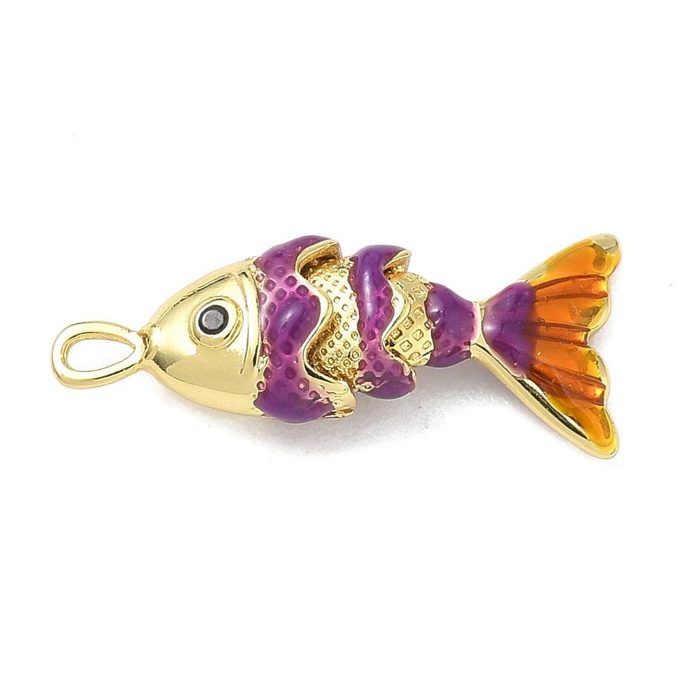 Bedel zirconia vis paars 18Kr brass goud 22mm - per stuk-bedels-Kraaltjes van Renate