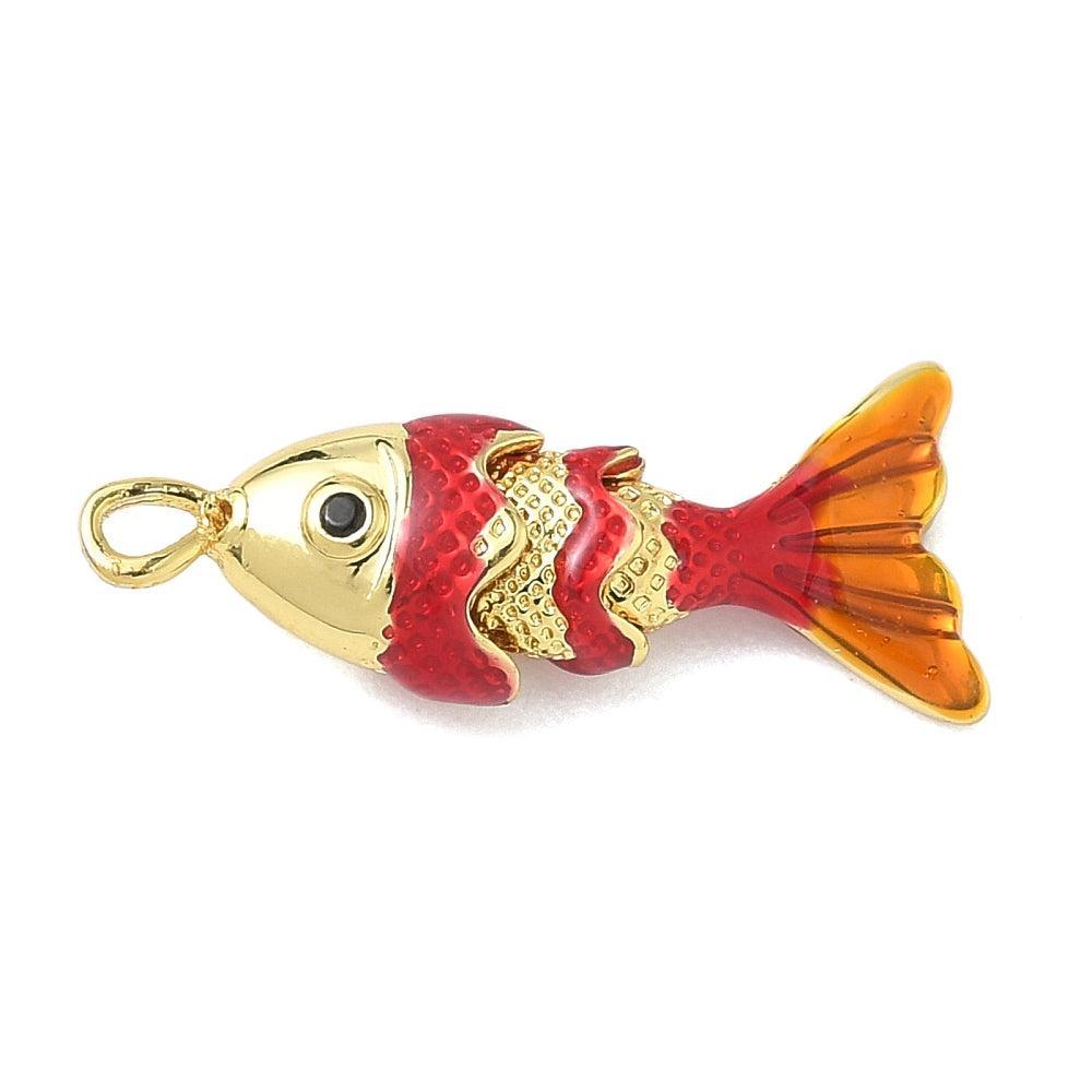 Bedel zirconia vis rood 18Kr brass goud 22mm - per stuk-bedels-Kraaltjes van Renate