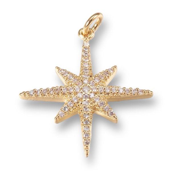 Bedel zirkonia Ster 18k plated goud 25mm-bedels-Kraaltjes van Renate