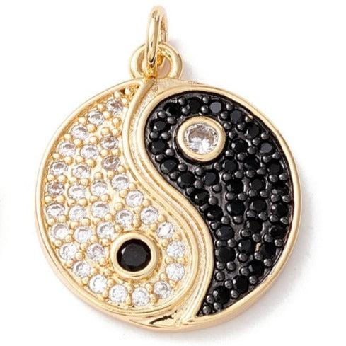 Bedel zirkonia Yin Yang 18k plated goud 21mm-bedels-Kraaltjes van Renate