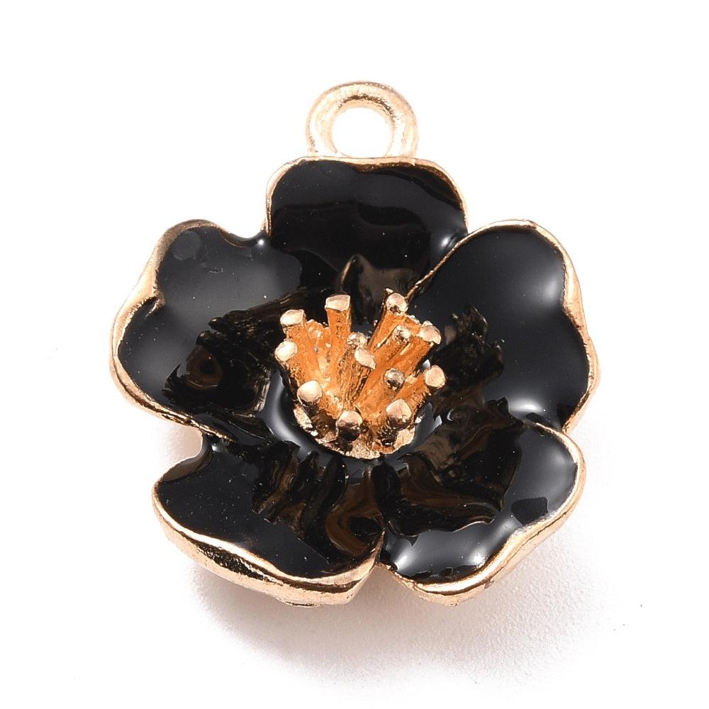 Bedel zwart bloem basic goud 23x20mm-bedels-Kraaltjes van Renate