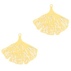 Bohemian ginkgo blaadje Goud 22x25mm-Kraaltjes van Renate