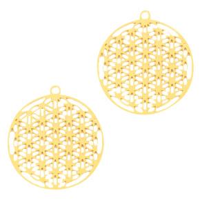 Bohemian rond Flower of life Goud 21x20mm-Kraaltjes van Renate