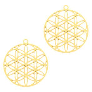 Bohemian rond Flower of life Goud 23x20mm-Kraaltjes van Renate