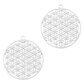Bohemian rond flower of life Zilver 21x20mm-Kraaltjes van Renate