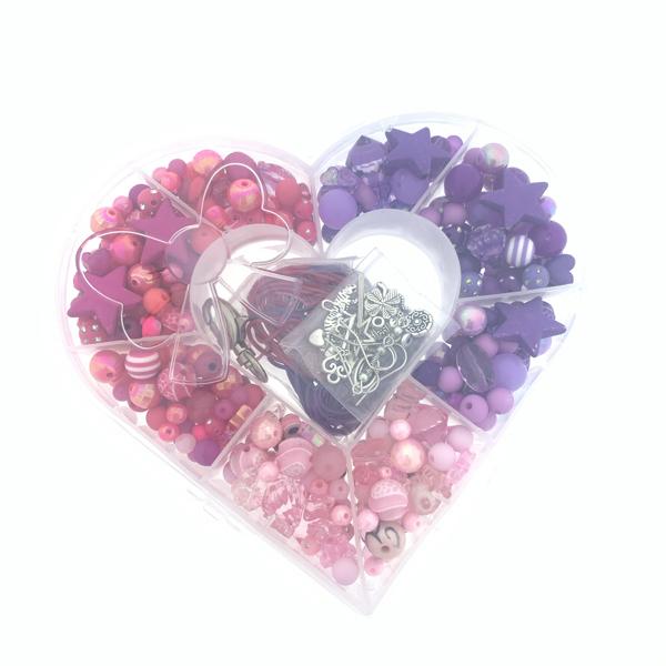 Cadeaubox Hart licht roze/roze/paars met kralen-Kraaltjes van Renate