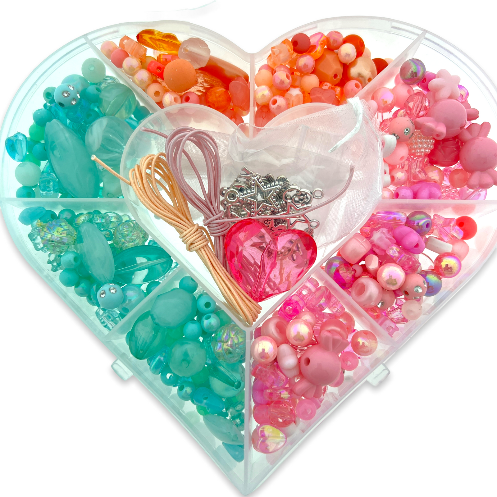 Cadeaubox Hart roze/oranje/blauw met kralen-DIY-Kraaltjes van Renate