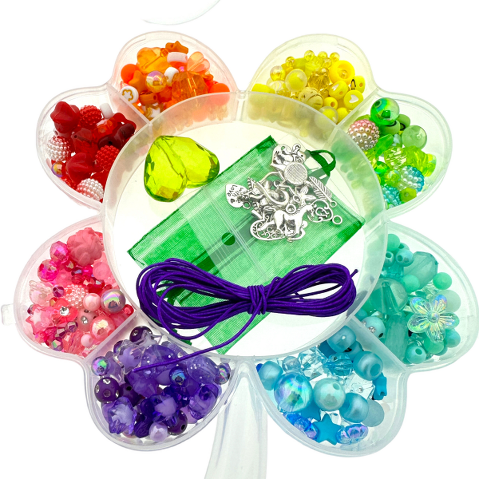 Cadeaubox Klaver4 regenboog mix met kralen/bedels/koord-DIY-Kraaltjes van Renate