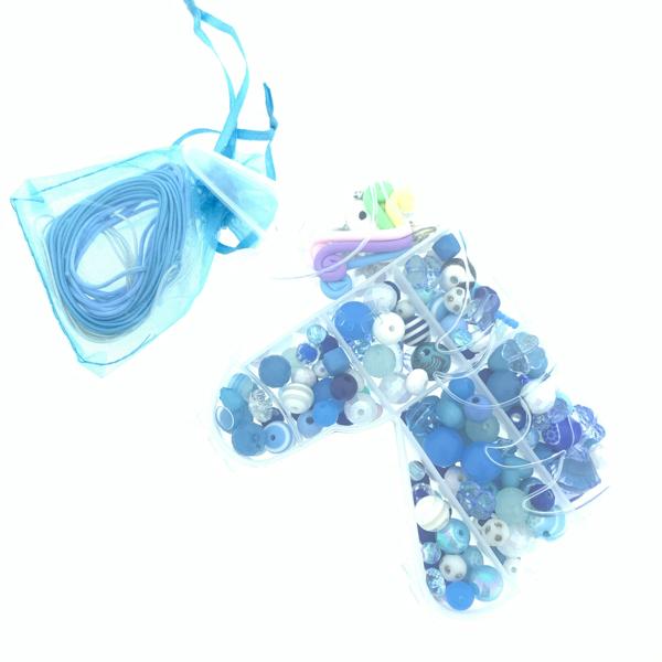 Cadeaubox Unicorn blauw met kralen/bedels/koord-Kraaltjes van Renate