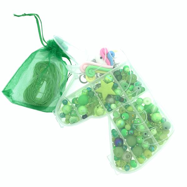 Cadeaubox Unicorn groen met kralen/bedels/koord-Kraaltjes van Renate