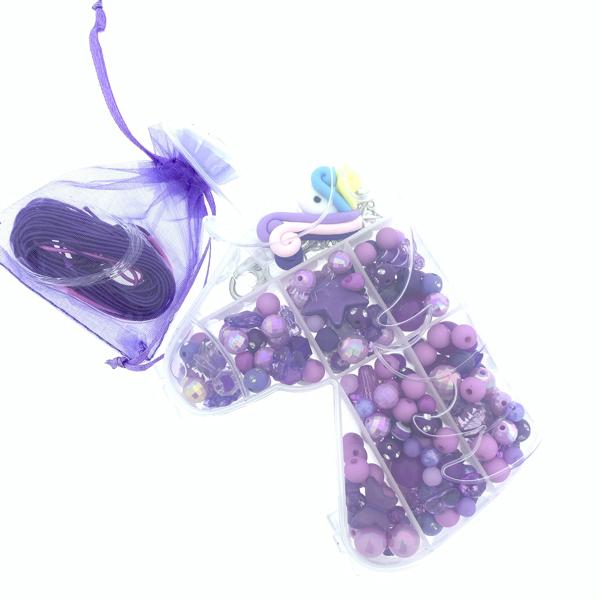 Cadeaubox Unicorn paars met kralen/bedels/koord-Kraaltjes van Renate