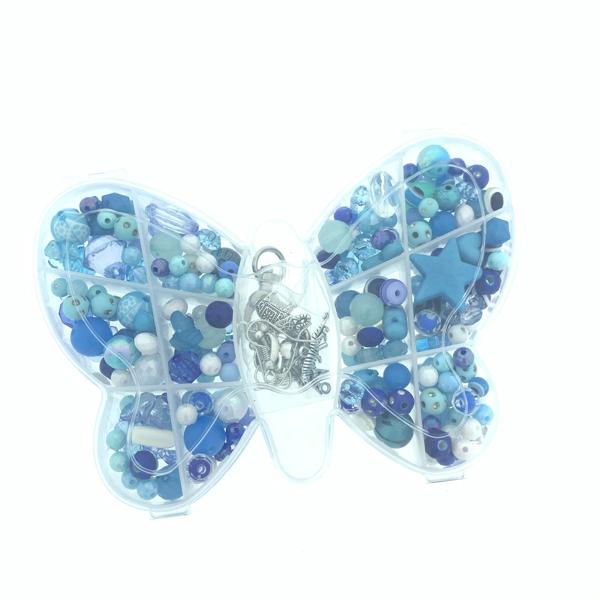 Cadeaubox Vlinder blauw met kralen/bedels/koord-Kraaltjes van Renate
