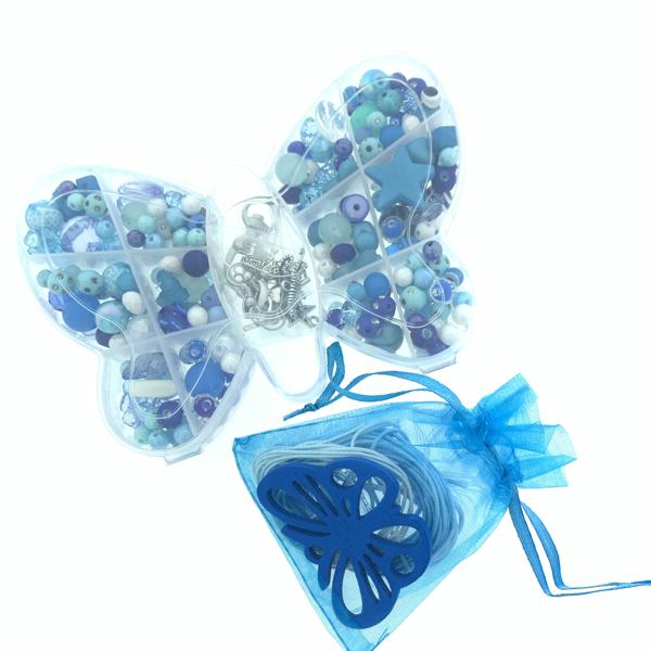 Cadeaubox Vlinder blauw met kralen/bedels/koord-Kraaltjes van Renate
