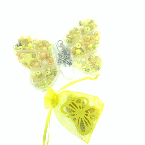 Cadeaubox Vlinder geel met kralen/bedels/koord-Kraaltjes van Renate
