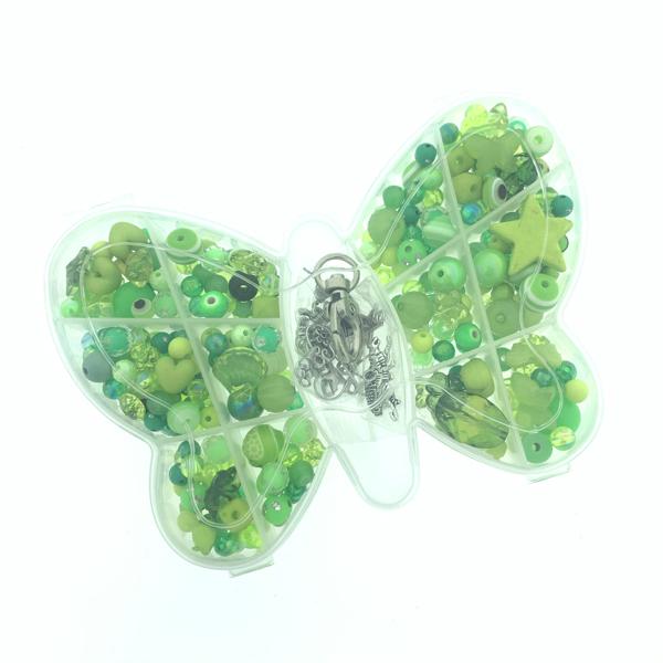 Cadeaubox Vlinder groen met kralen/bedels/koord-Kraaltjes van Renate