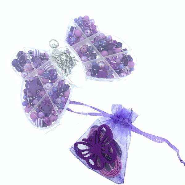 Cadeaubox Vlinder paars met kralen/bedels/koord-Kraaltjes van Renate