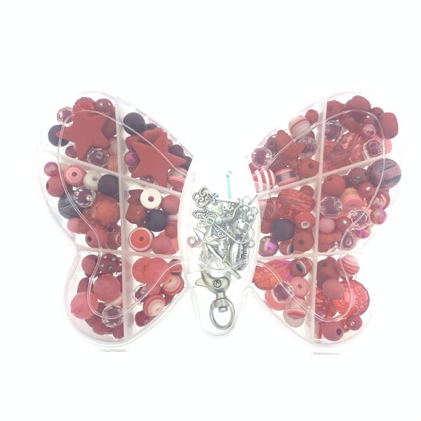 Cadeaubox Vlinder rood met kralen/bedels/koord-Kraaltjes van Renate