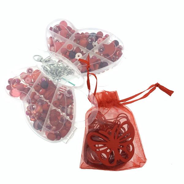 Cadeaubox Vlinder rood met kralen/bedels/koord-Kraaltjes van Renate
