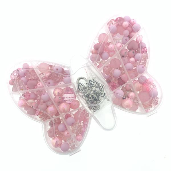 Cadeaubox Vlinder licht roze met kralen/bedels/koord-Kraaltjes van Renate