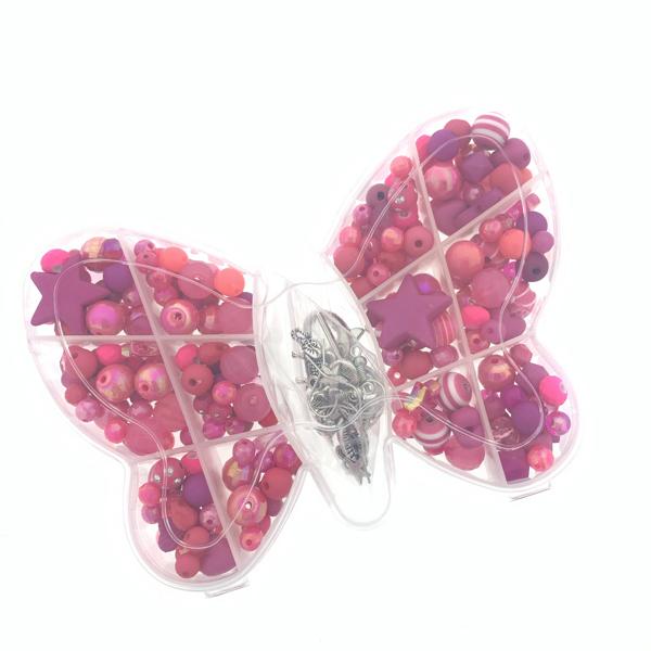 Cadeaubox Vlinder roze met kralen/bedels/koord-Kraaltjes van Renate