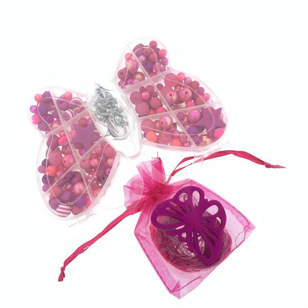 Cadeaubox Vlinder roze met kralen/bedels/koord-Kraaltjes van Renate
