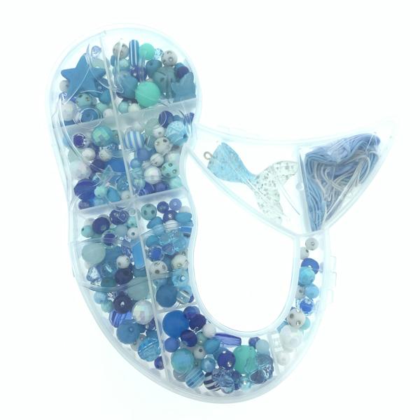 Cadeaubox Zeemeermin blauw met kralen/bedels/koord-Kraaltjes van Renate