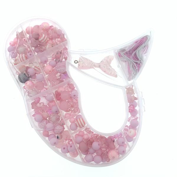 Cadeaubox Zeemeermin licht roze met kralen/bedels/koord-Kraaltjes van Renate