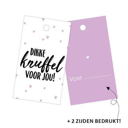 Cadeaulabel Dikke knuffel paars 40x70mm - 4 stuks-Kraaltjes van Renate