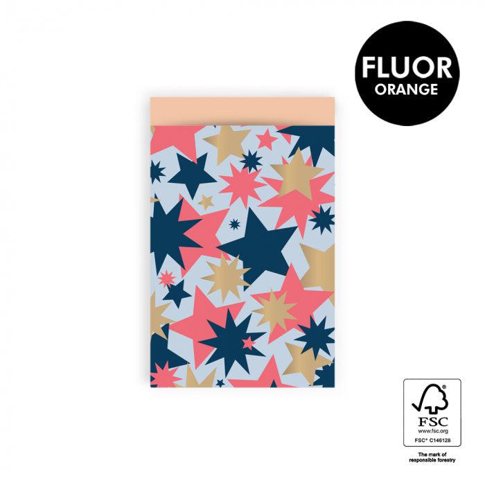 Cadeauzakjes Big Stars Gold Blue/Fluor Orange 12x19cm - 5 stuks-Gifts-Kraaltjes van Renate