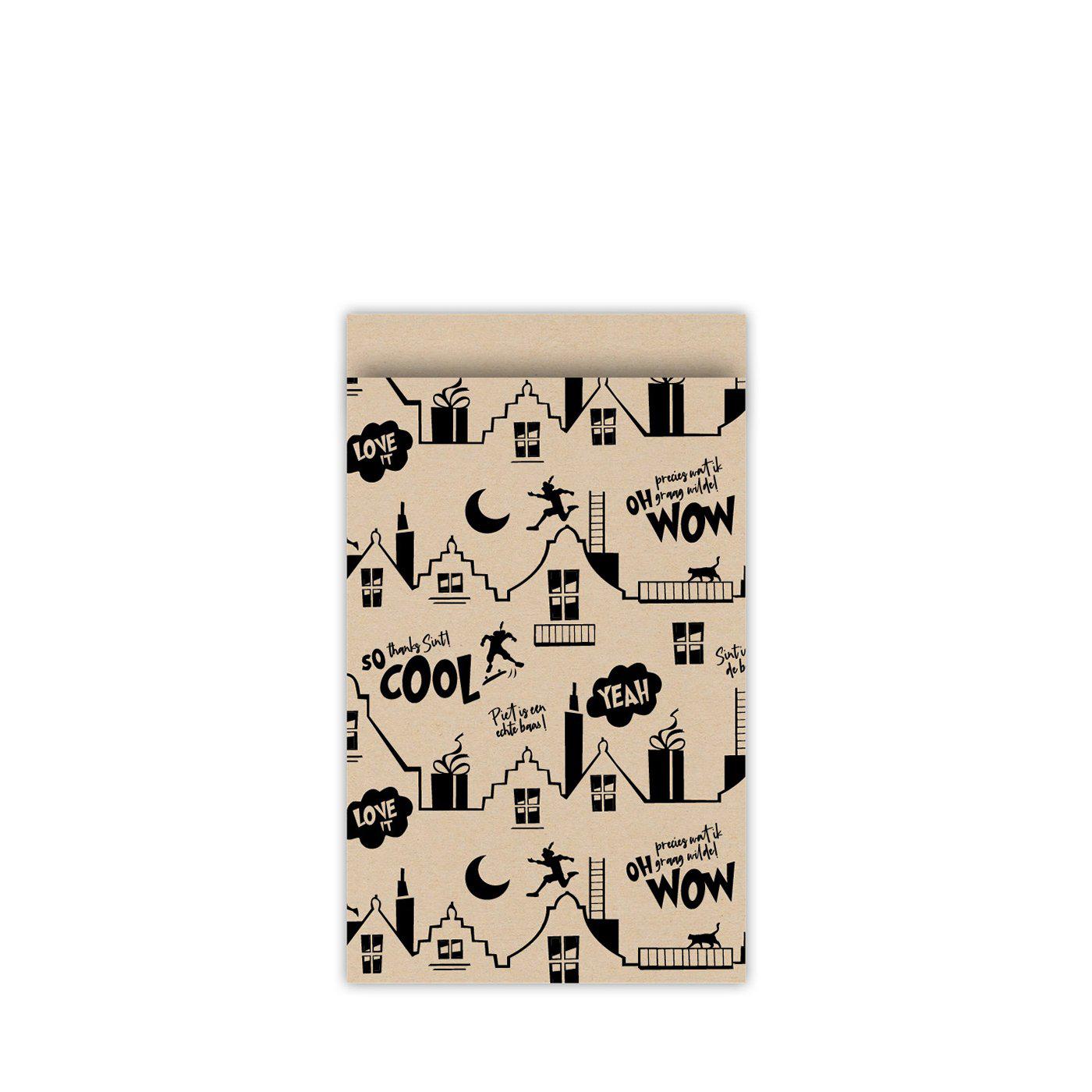 Cadeauzakjes Cool Sint kraft/zwart 12x19cm - 5 stuks-Kraaltjes van Renate