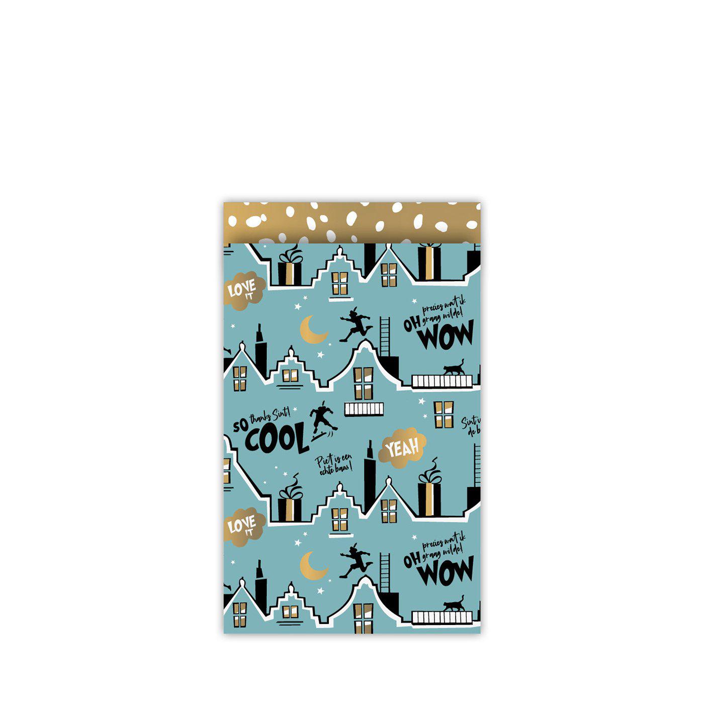 Cadeauzakjes Cool Sint petrol/zwart 12x19cm - 5 stuks-Kraaltjes van Renate